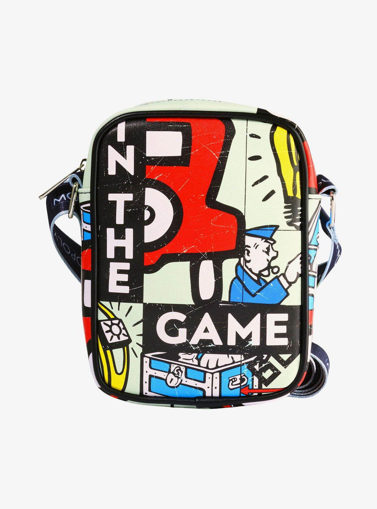 Cartera cruzada Monopoly con íconos del juego