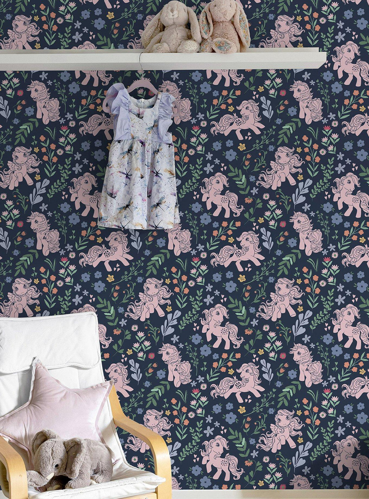 Papel mural adhesivo My Little Pony floral retro azul