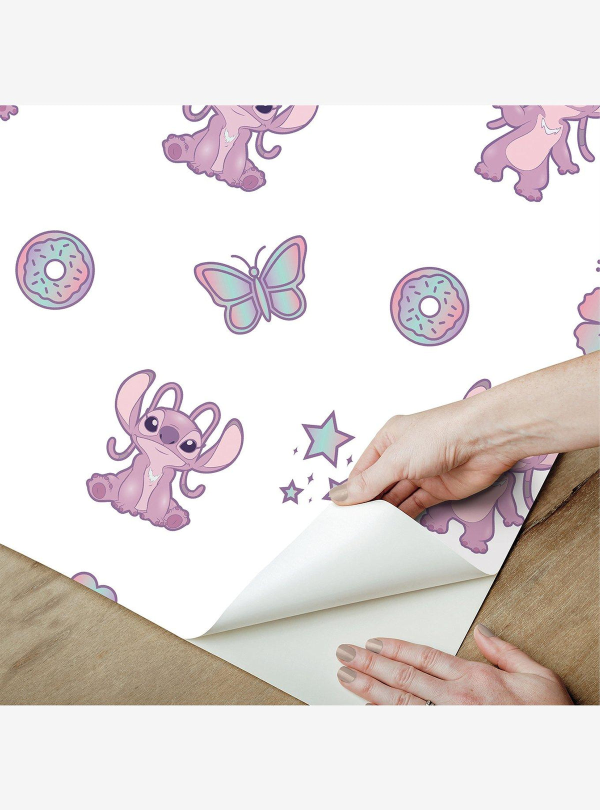 Papel mural autoadhesivo rosado Disney Stitch y Angel