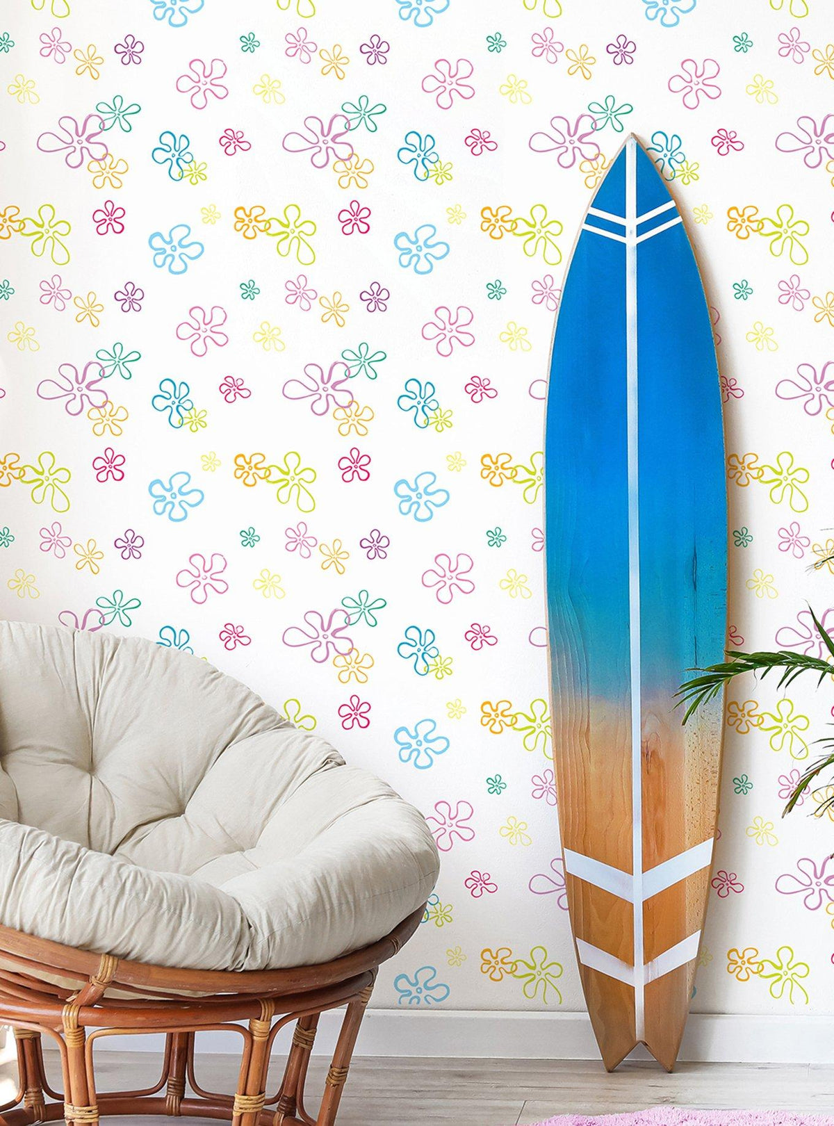 Papel mural floral blanco de SpongeBob SquarePants · Space Store