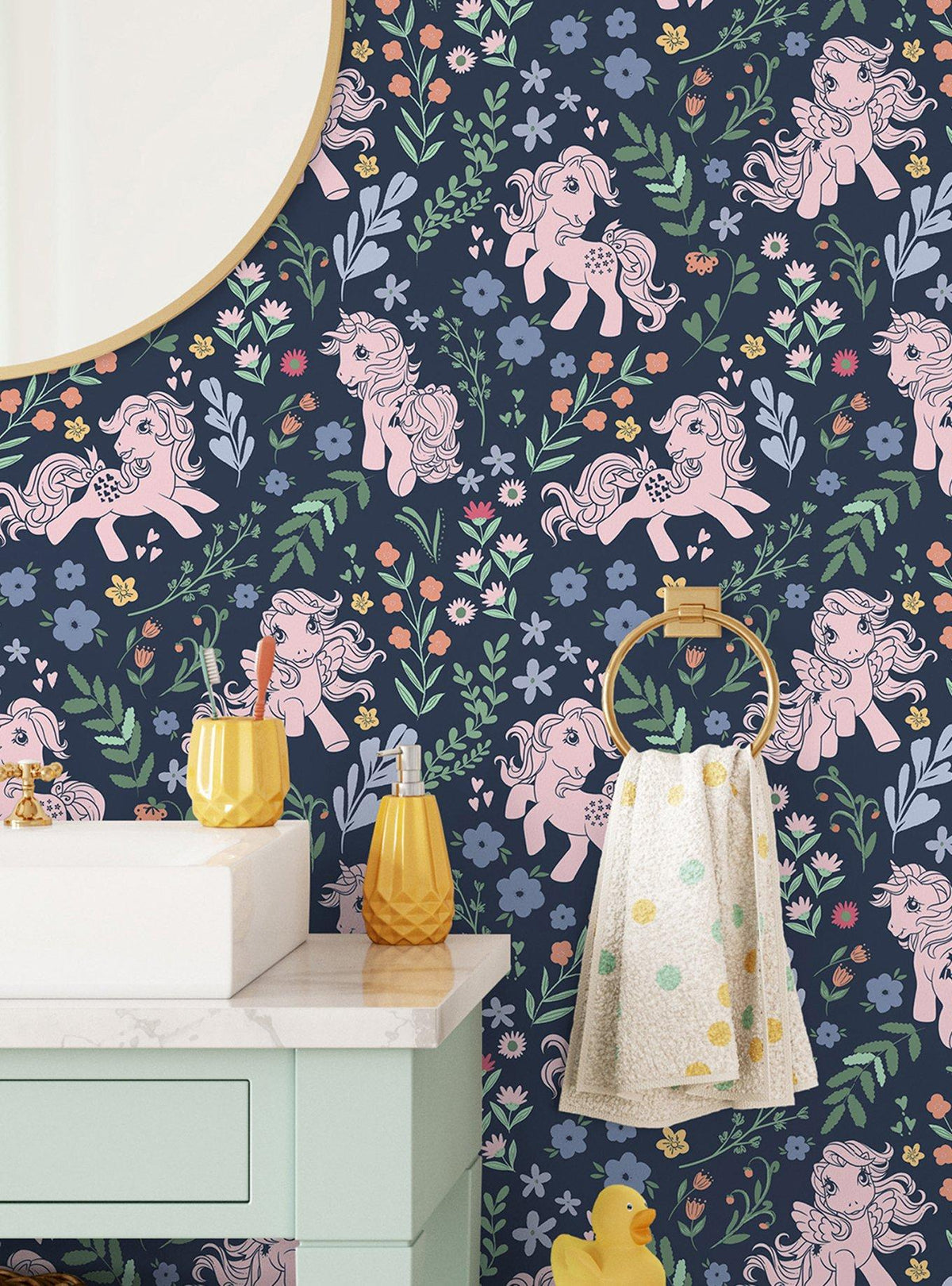 Papel mural adhesivo My Little Pony floral retro azul