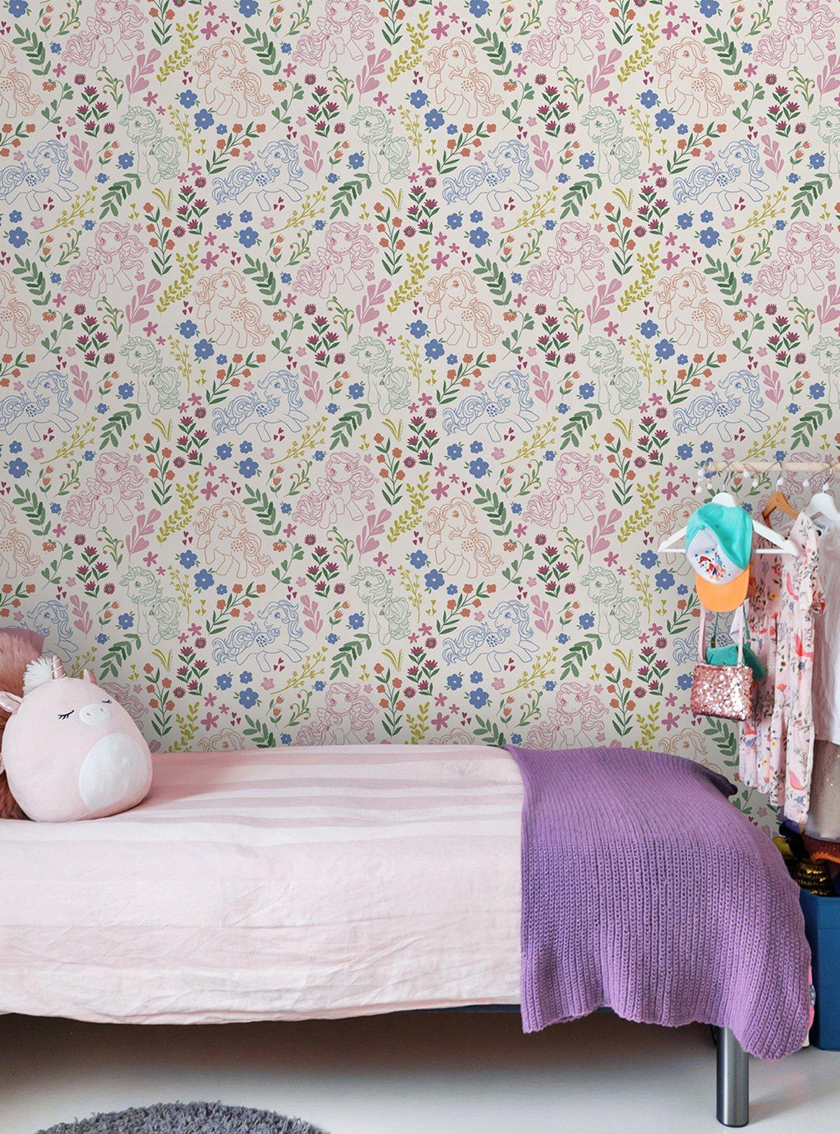 Papel mural autoadhesivo My Little Pony floral retro crema
