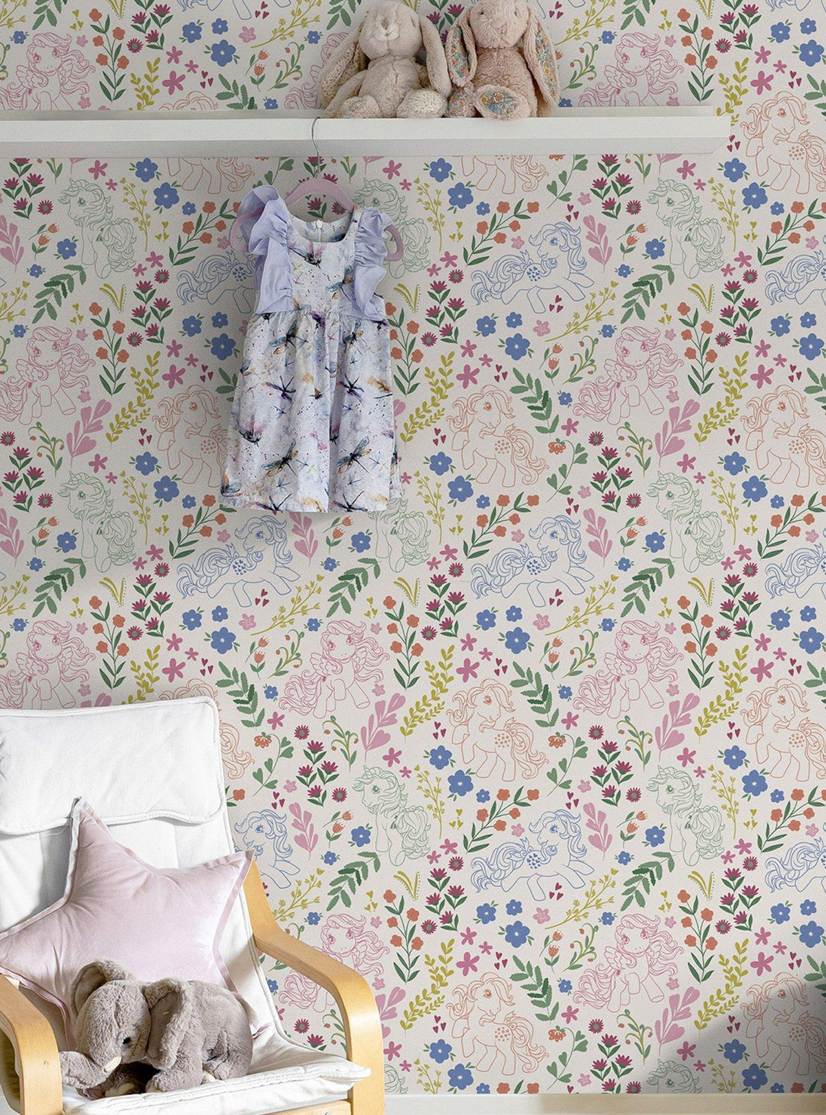 Papel mural autoadhesivo My Little Pony floral retro crema