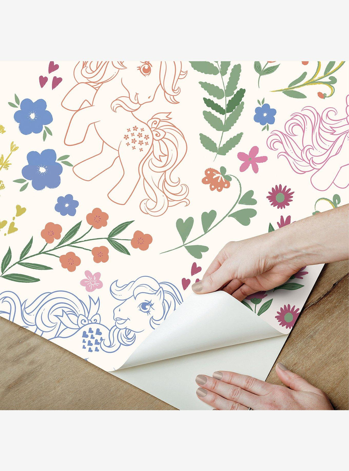 Papel mural autoadhesivo My Little Pony floral retro crema