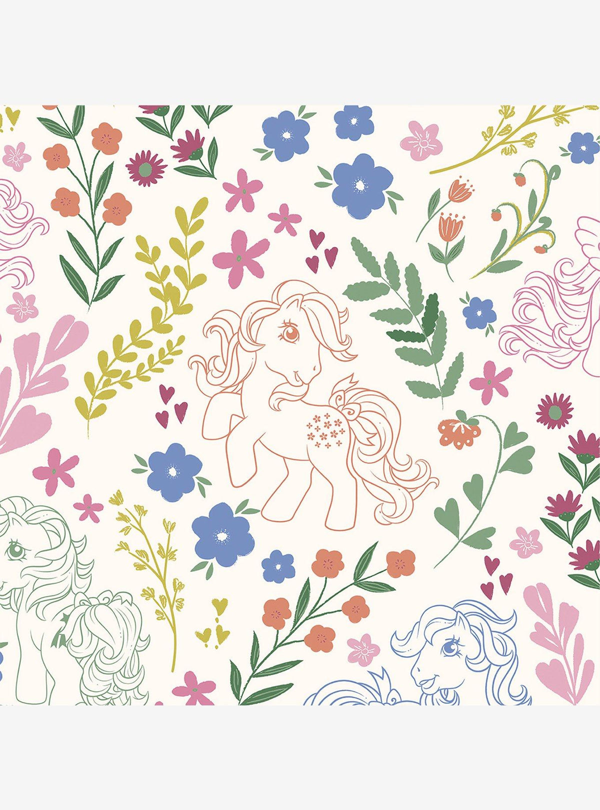 Papel mural autoadhesivo My Little Pony floral retro crema
