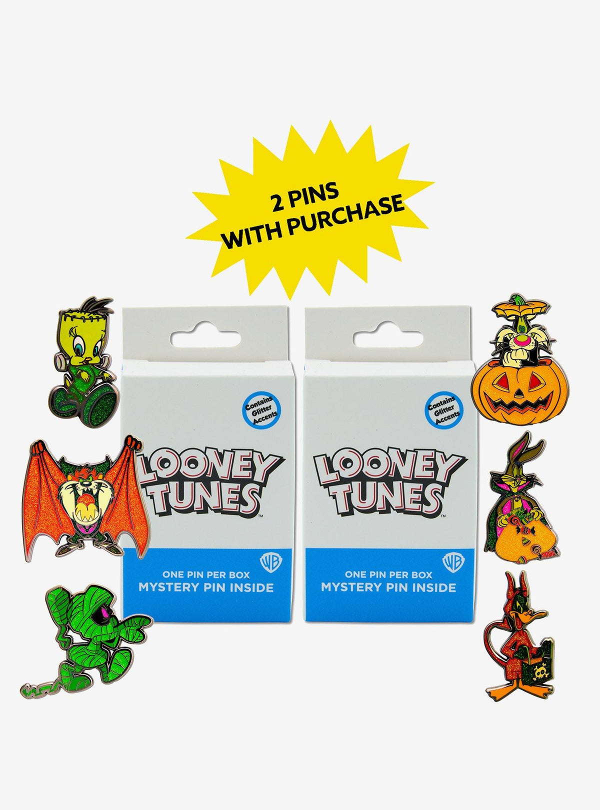 Set de 2 cajas sorpresa de pines Looney Tunes Halloween