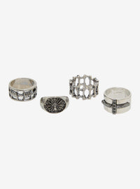 Set de 4 anillos grunge con araña y alambre de púas