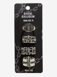 Set de 4 anillos grunge con araña y alambre de púas