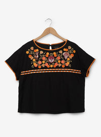 Blusa de lino Coco bordada para mujer, tallas grandes