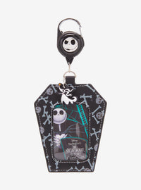 Porta credencial retráctil de Jack Skellington con forma de ataúd