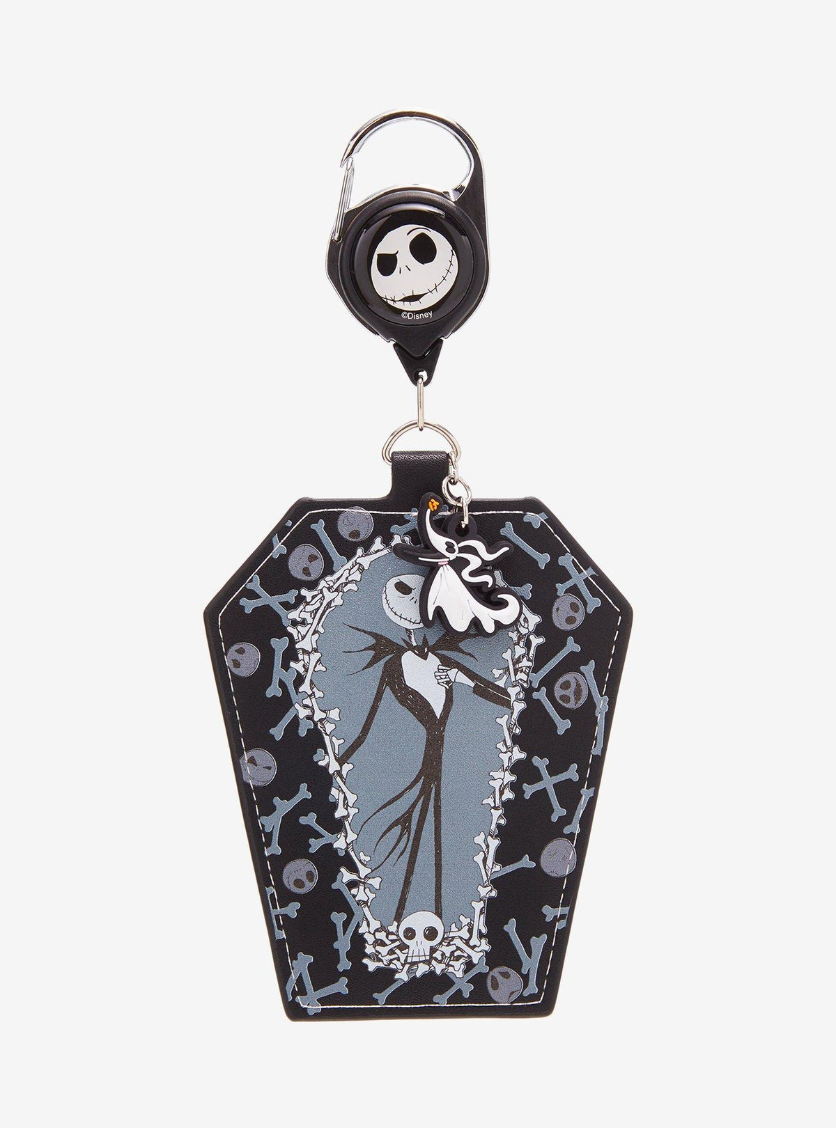 Porta credencial retráctil de Jack Skellington con forma de ataúd