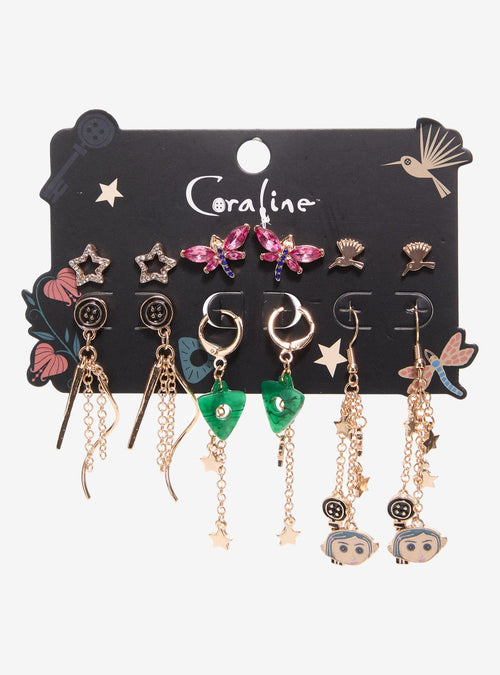 Set de aros de íconos dorados de Coraline