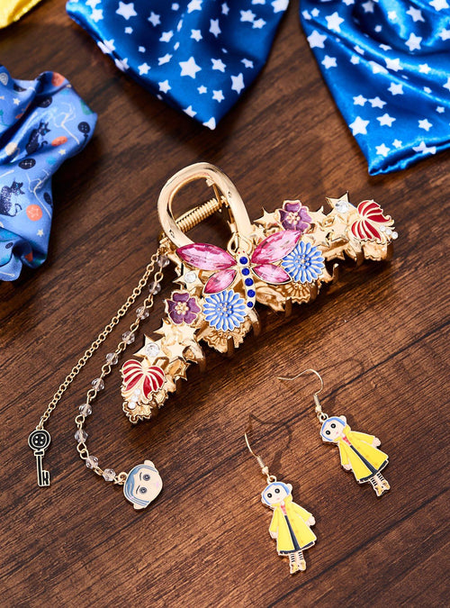 Pinza de pelo Coraline con libélula y dije colgante