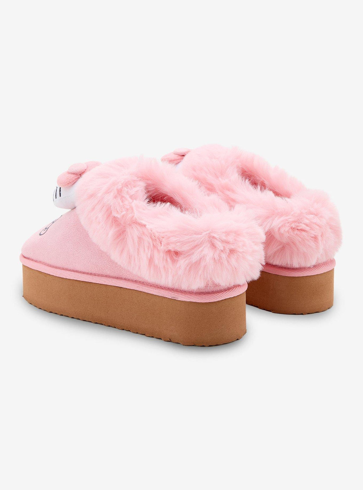 Pantuflas tipo zueco Hello Kitty con borde de peluche