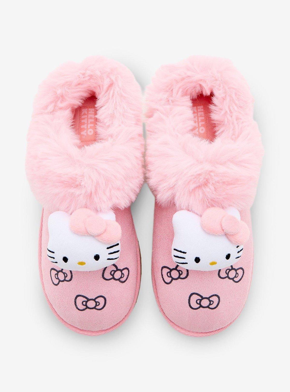 Pantuflas tipo zueco Hello Kitty con borde de peluche