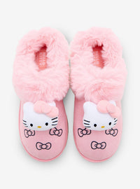 Pantuflas tipo zueco Hello Kitty con borde de peluche