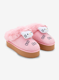Pantuflas tipo zueco Hello Kitty con borde de peluche