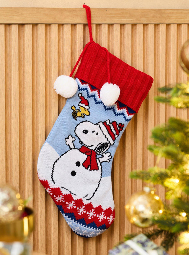 Calcetín navideño tejido de Snoopy y Woodstock