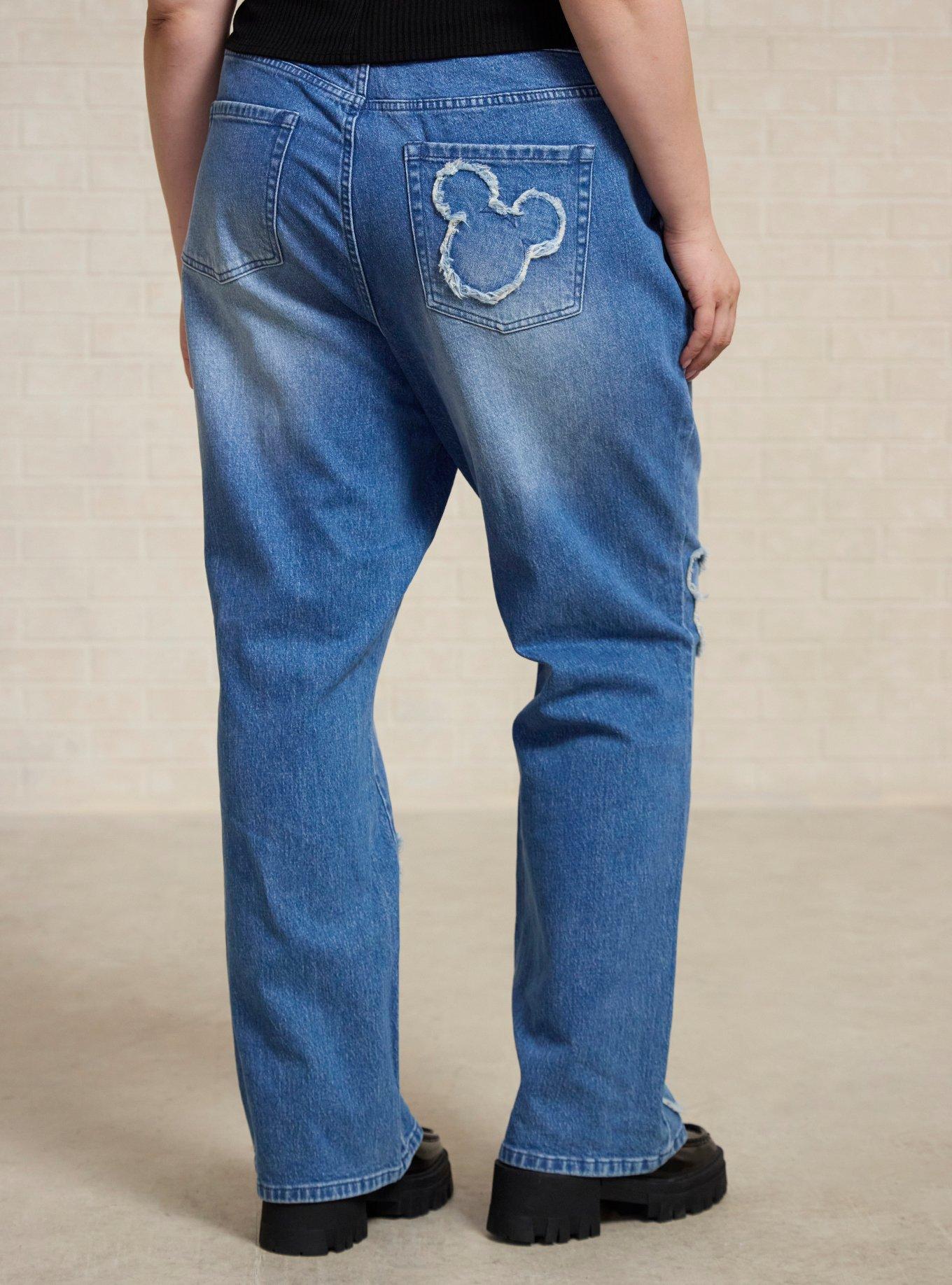 Jeans rectos de tiro alto con parches de Mickey Mouse