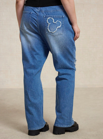 Jeans rectos de tiro alto con parches de Mickey Mouse