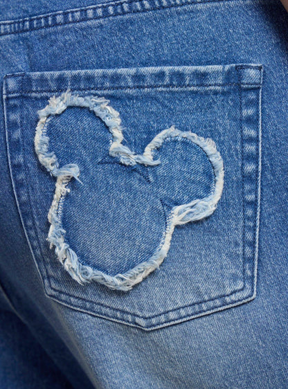 Jeans rectos de tiro alto con parches de Mickey Mouse