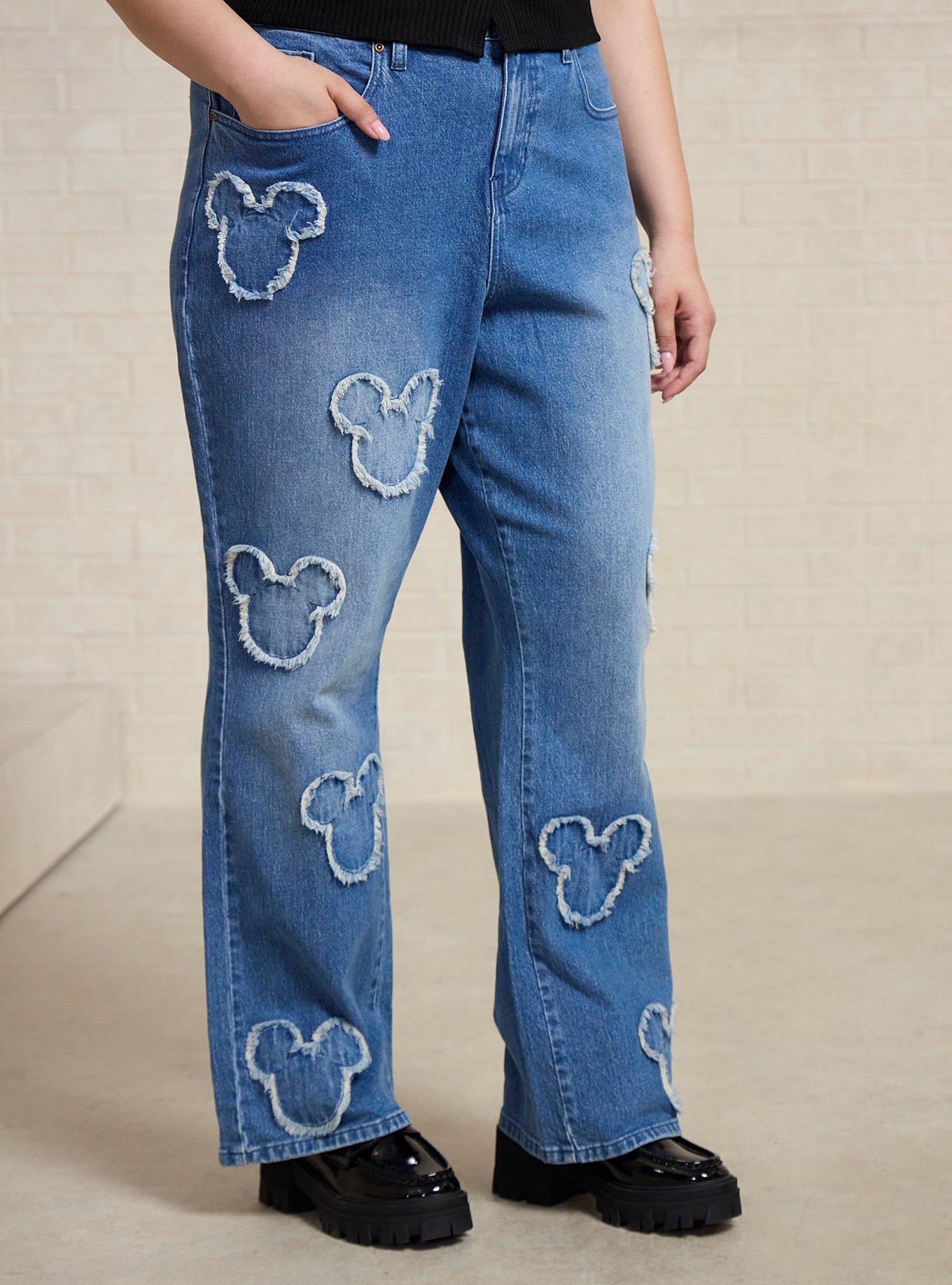 Jeans rectos de tiro alto con parches de Mickey Mouse