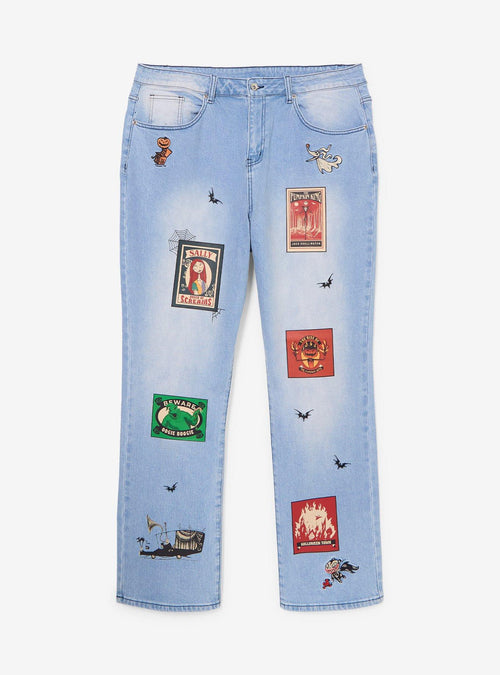 Jeans de tiro alto con parches de Nightmare Before Christmas