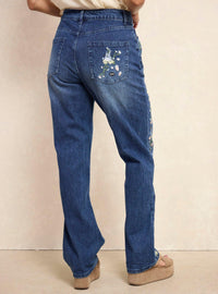 Jeans rectos de Mi vecino Totoro con bordado floral