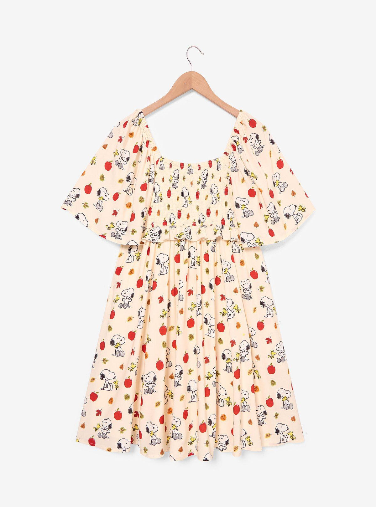 Vestido Peanuts de Snoopy y Woodstock con manzanas