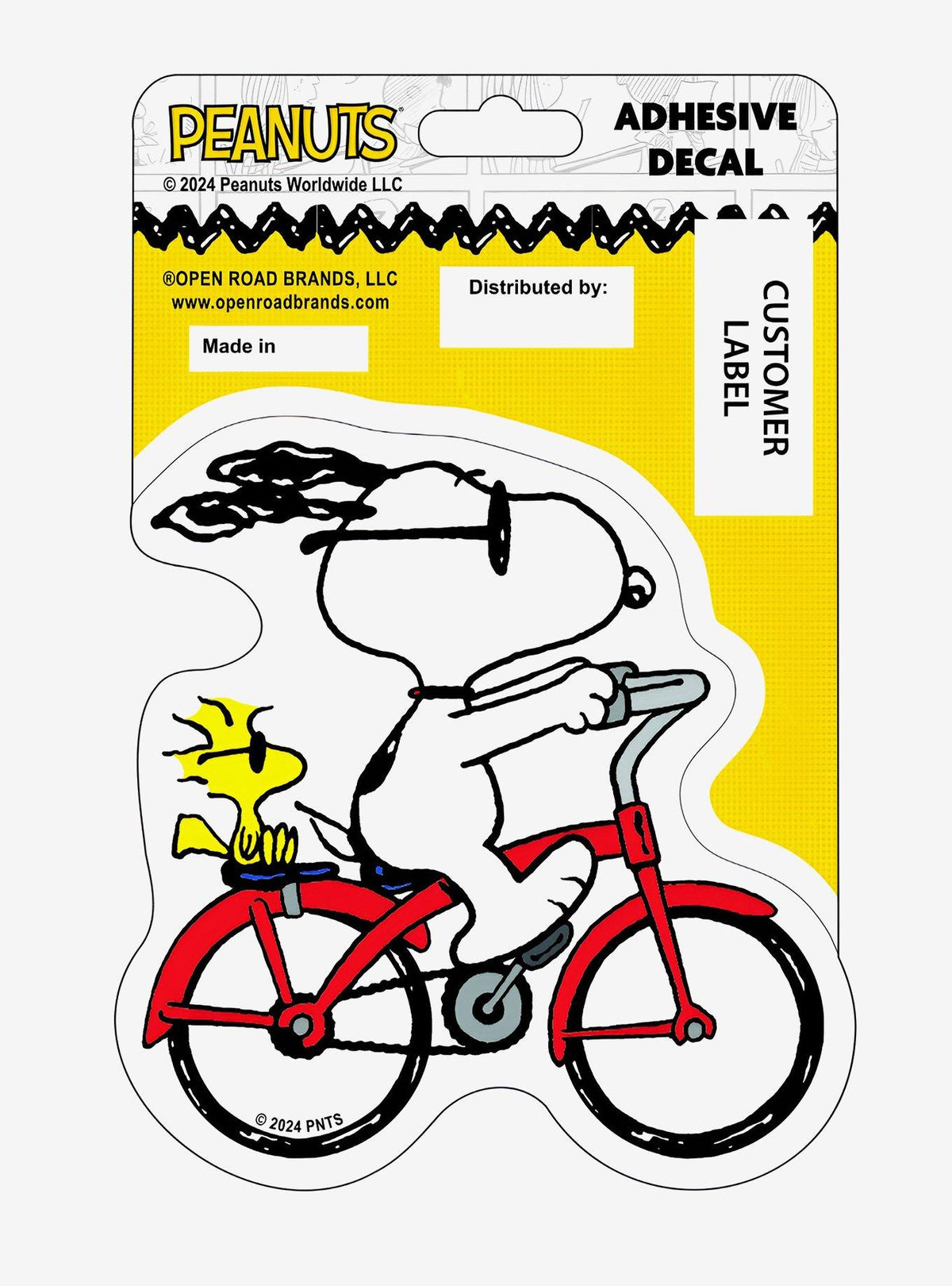 Sticker Peanuts de Snoopy y Woodstock en bicicleta