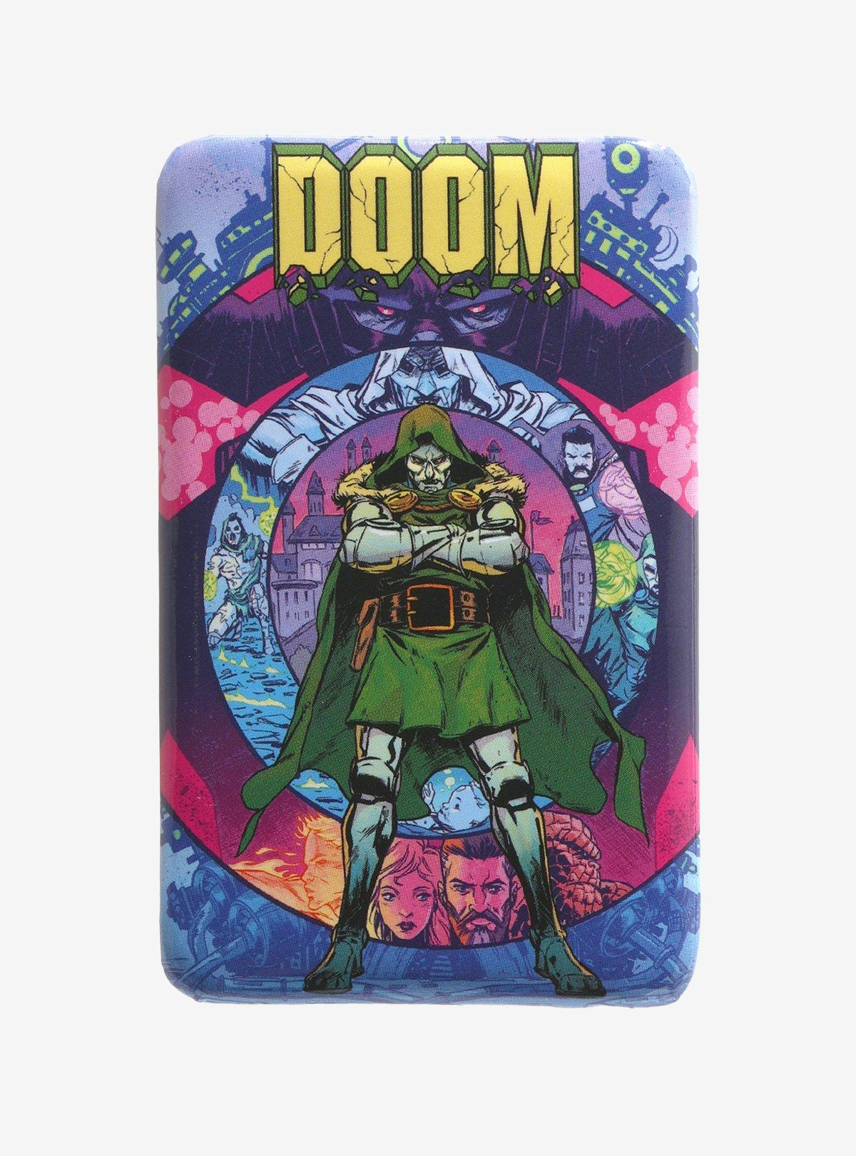 Pin rectangular de Doctor Doom con collage colorido