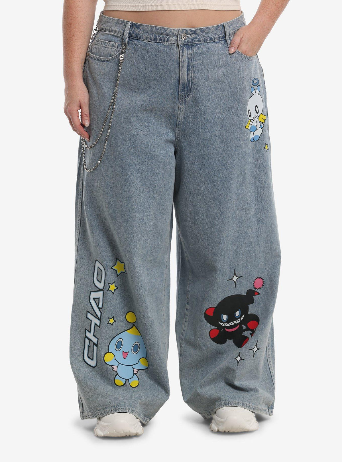 Jeans wide leg tallas plus Sonic the Hedgehog con cadena