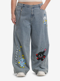 Jeans wide leg tallas plus Sonic the Hedgehog con cadena