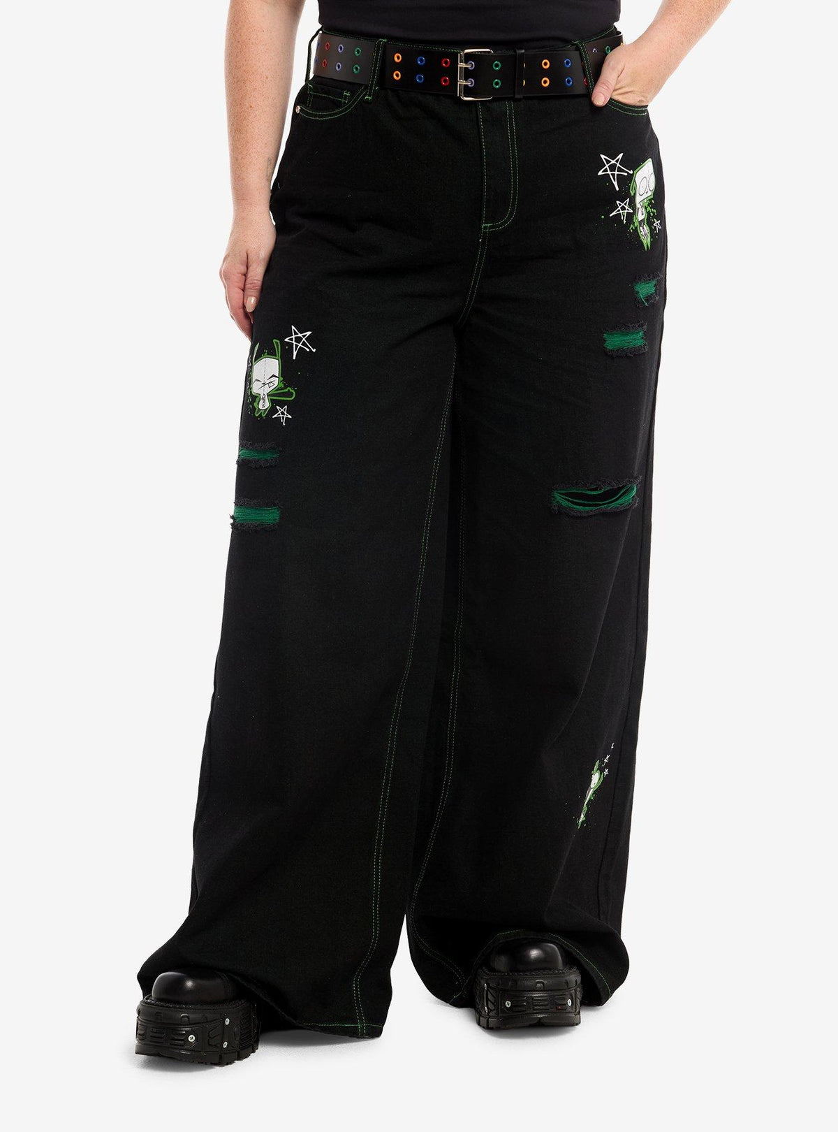 Jeans rasgados Invader Zim GIR con cinturón, talla grande