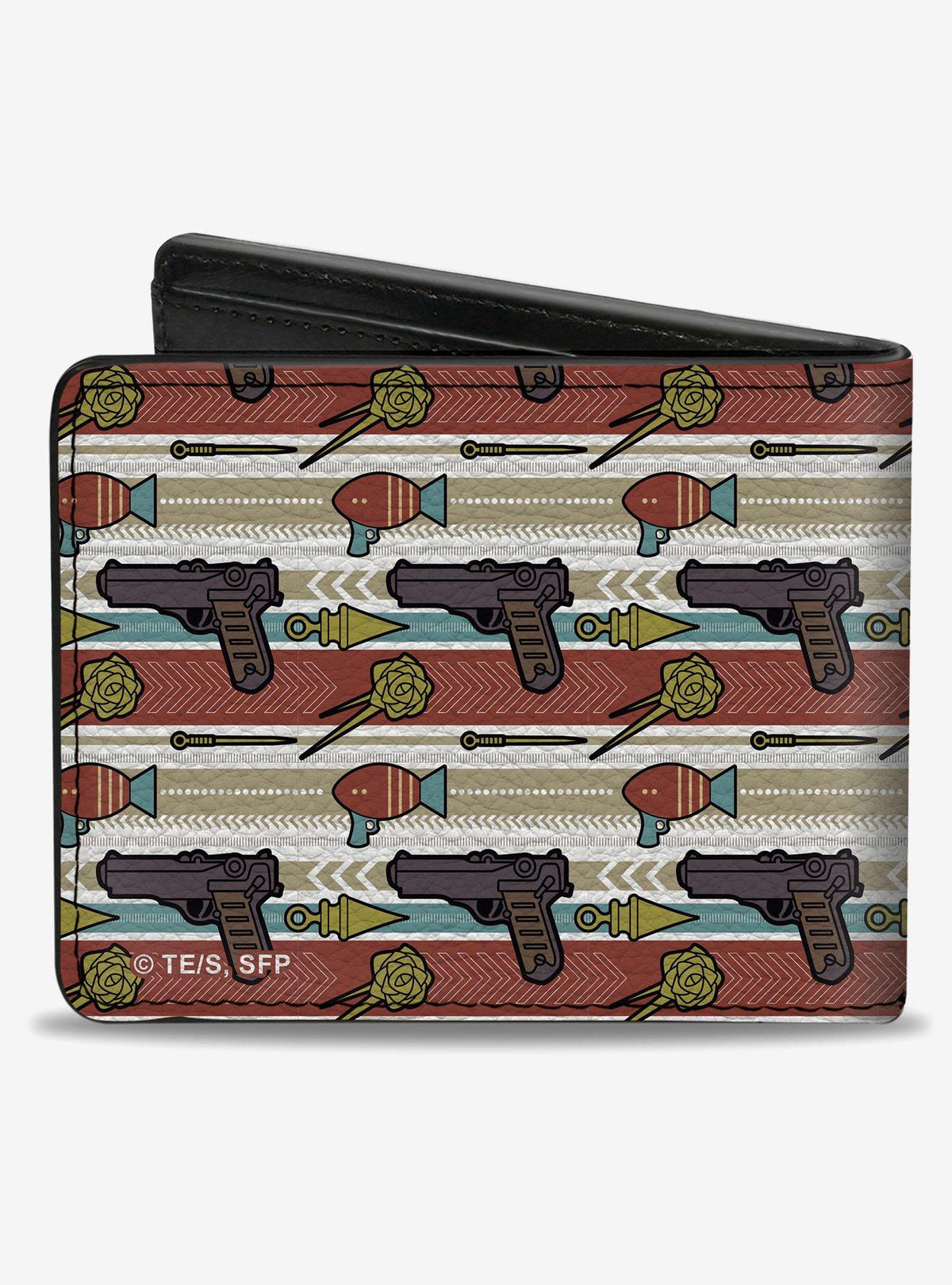 Billetera Spy x Family con diseño de armas y franjas