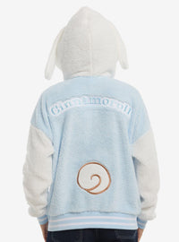 Chaqueta varsity peludita con capucha de Cinnamoroll