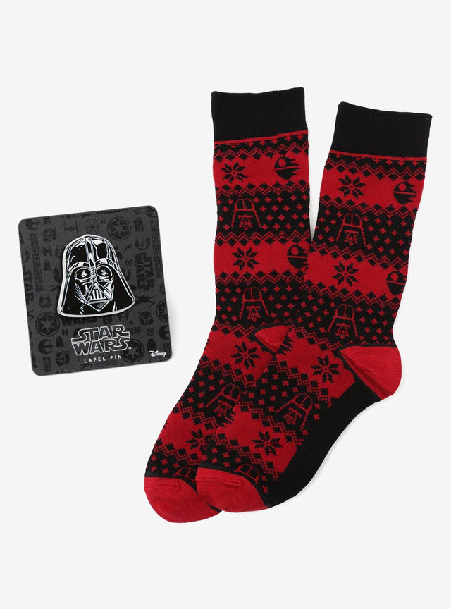 Set de calcetines rojo y negro y pin de Darth Vader