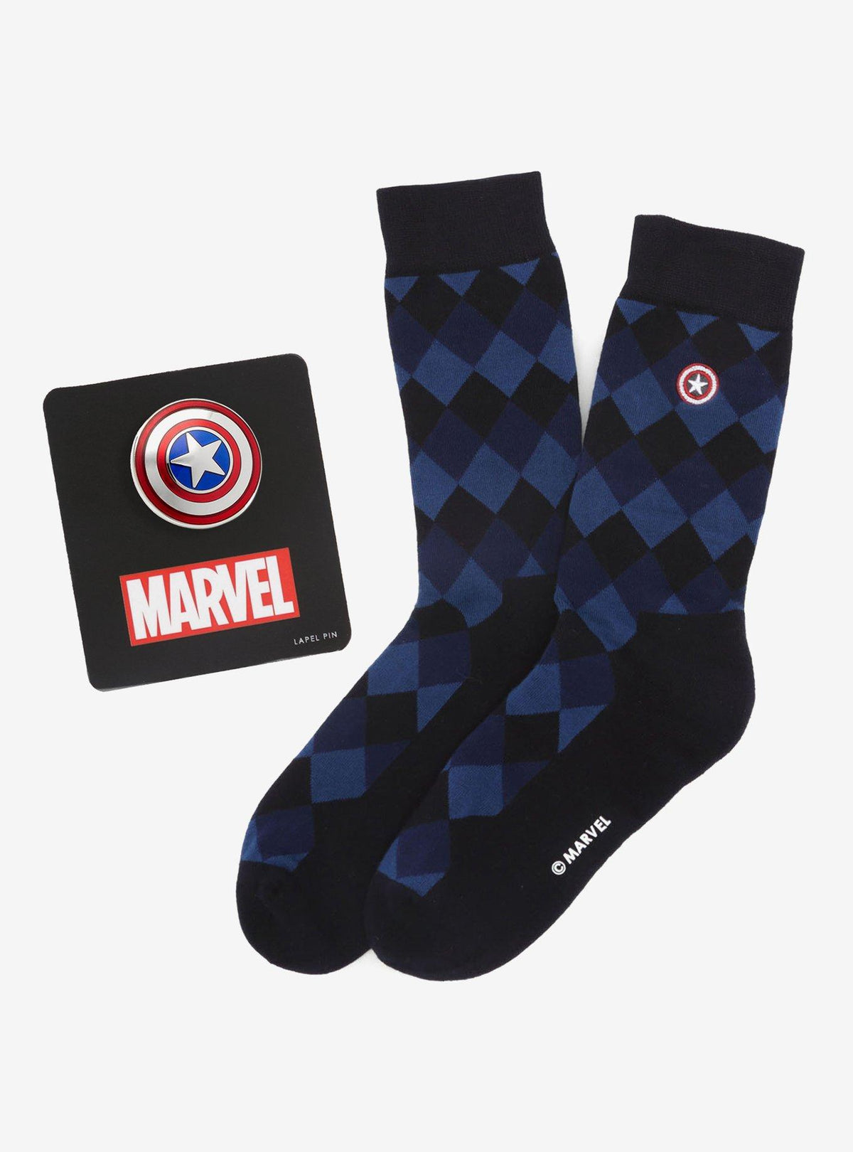 Set de regalo de calcetines y pin de Captain America