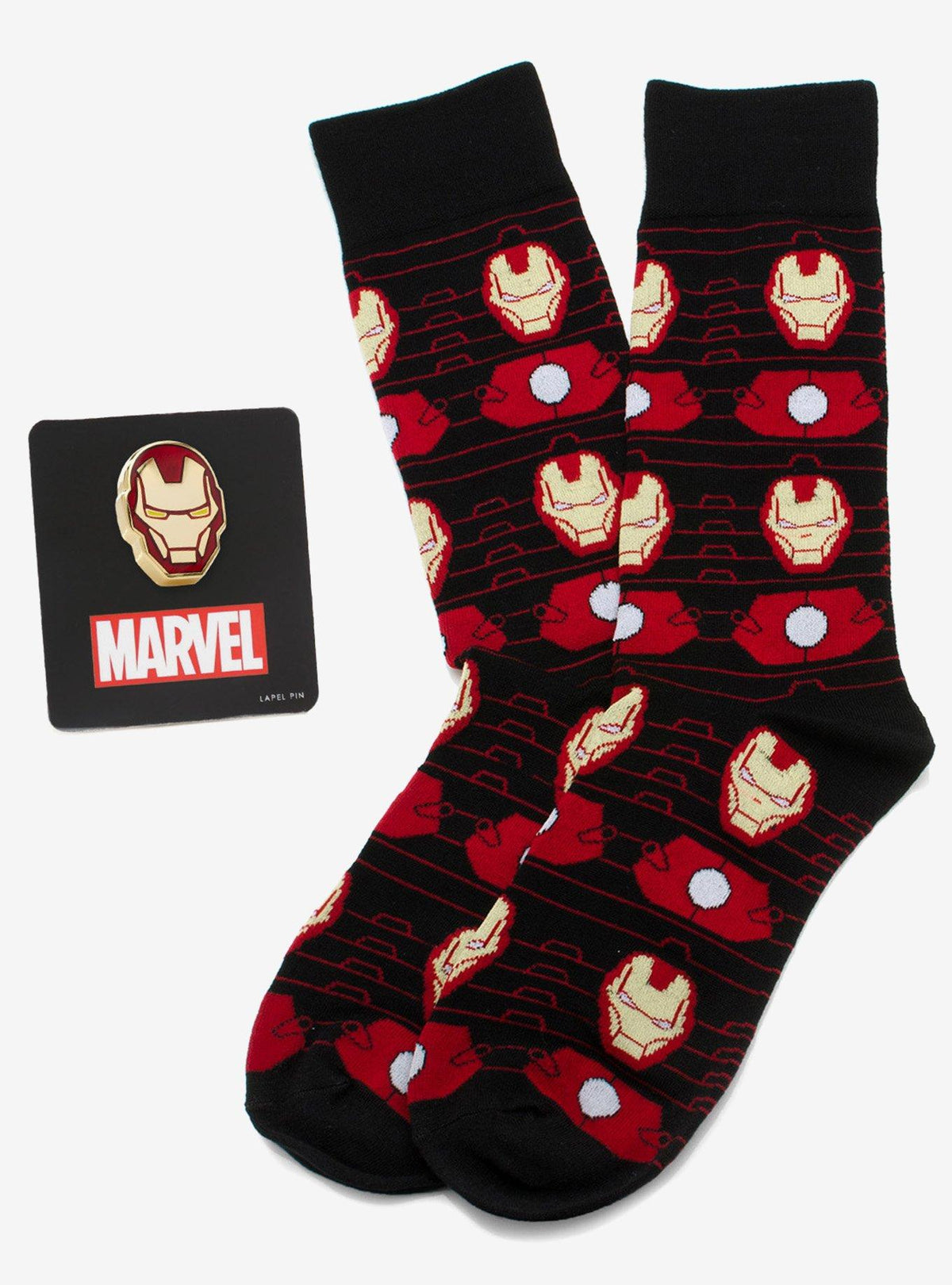 Set de regalo de calcetines y pin de Iron Man