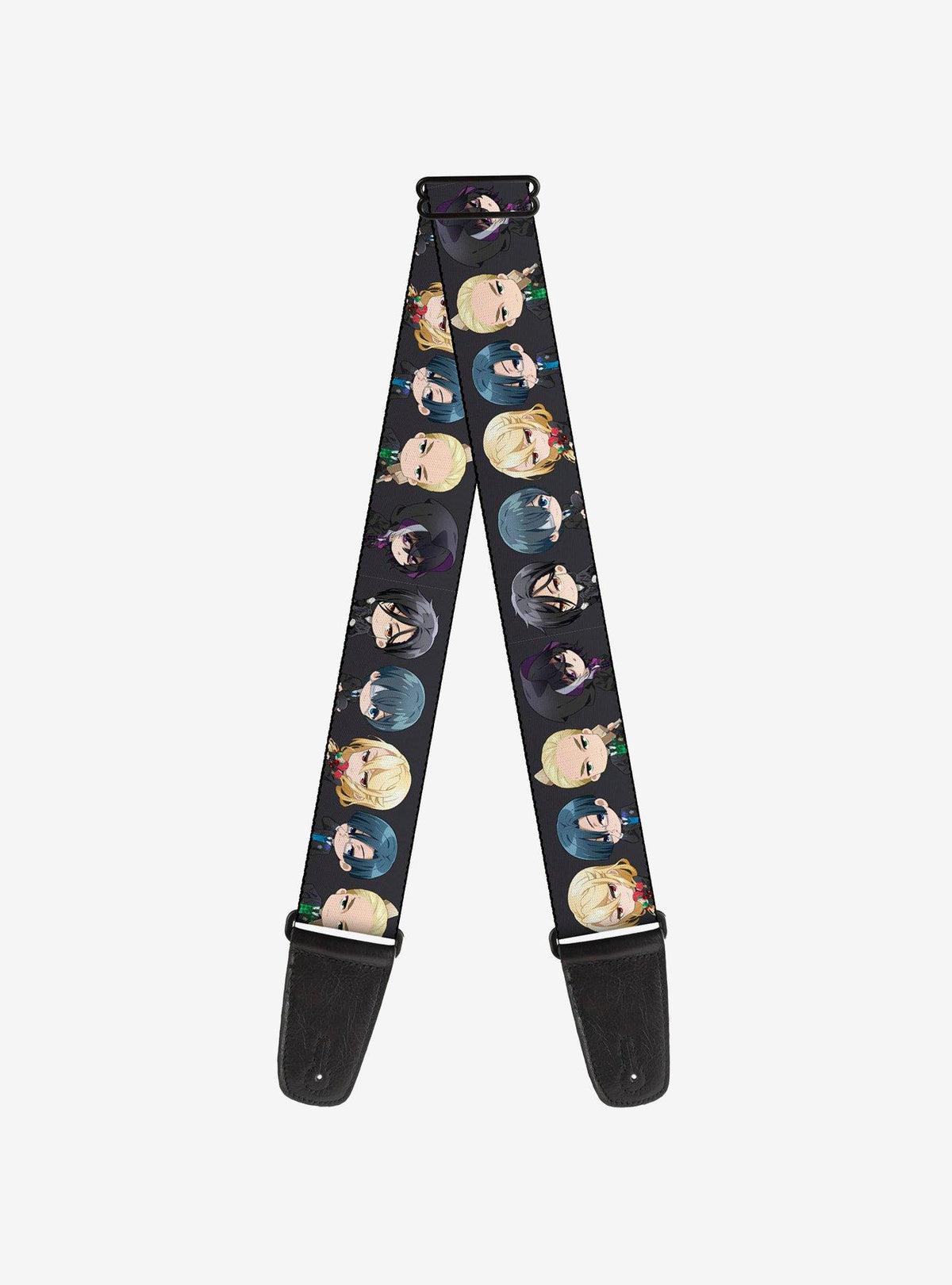 Correa de guitarra negra Black Butler con 6 personajes chibi