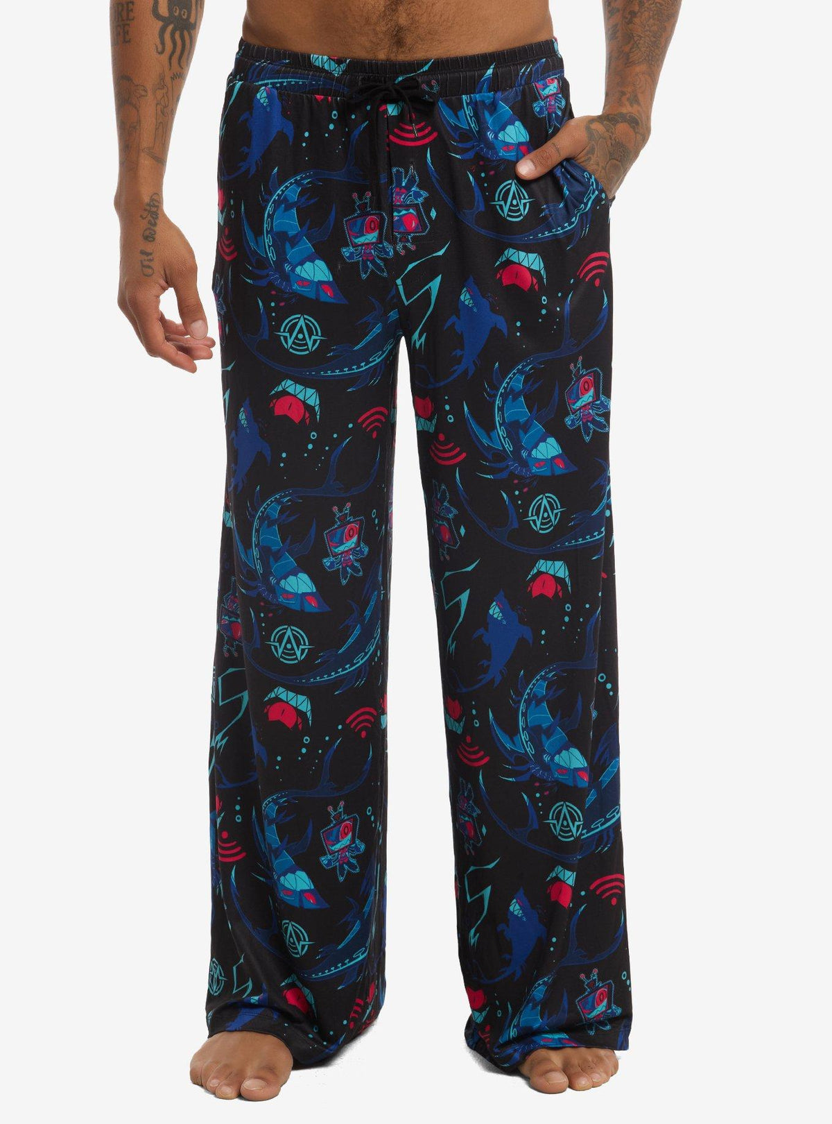 Pantalón de pijama Hazbin Hotel de Vox y su tiburón
