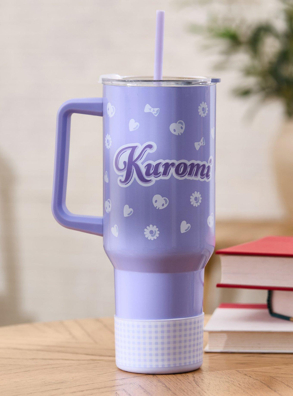 Vaso térmico Sanrio Kuromi morado con bombilla y asa
