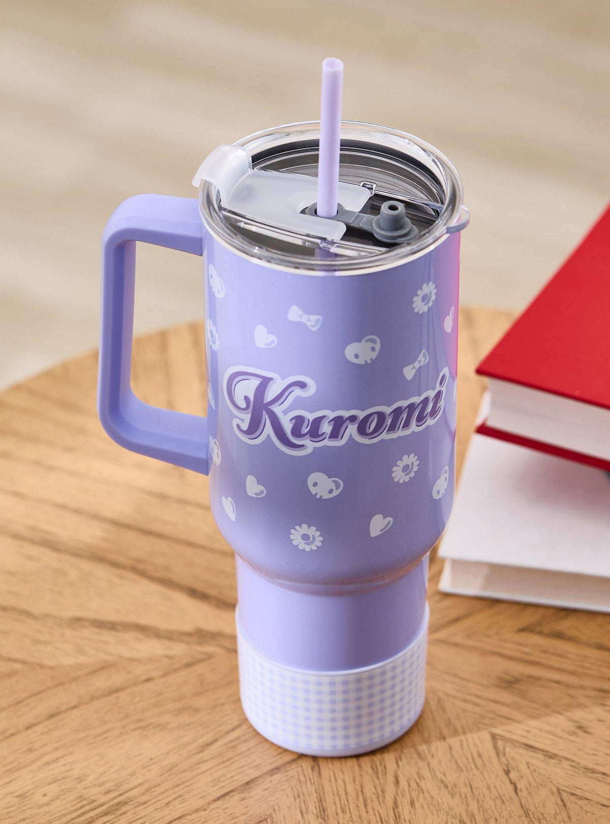 Vaso térmico Sanrio Kuromi morado con bombilla y asa