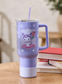 Vaso térmico Sanrio Kuromi morado con bombilla y asa