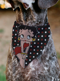 Bandana negra para mascota Betty Boop con lunares y corazón