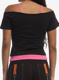 Polera Halloween Hello Kitty y amigos, hombros descubiertos