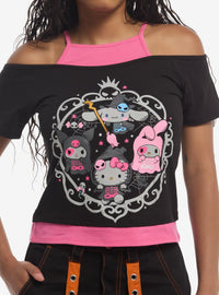 Polera Halloween Hello Kitty y amigos, hombros descubiertos