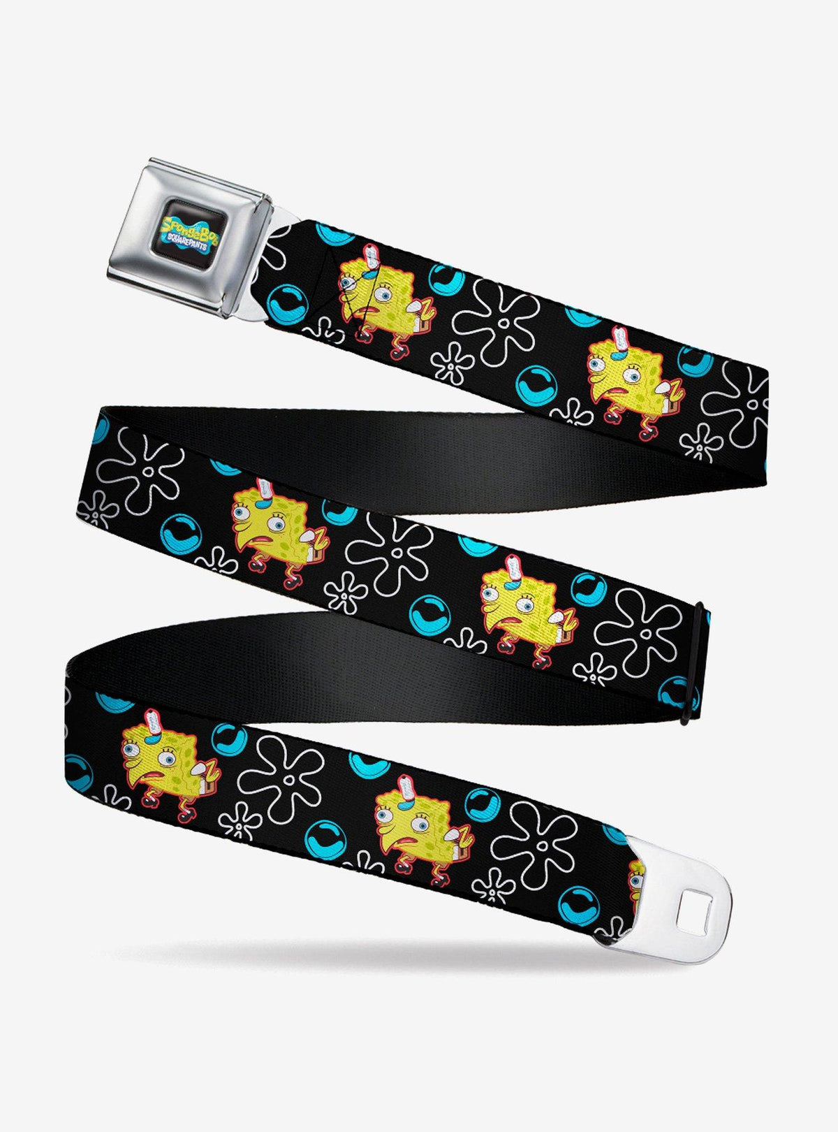 Cinturón juvenil negro de Bob Esponja con flores