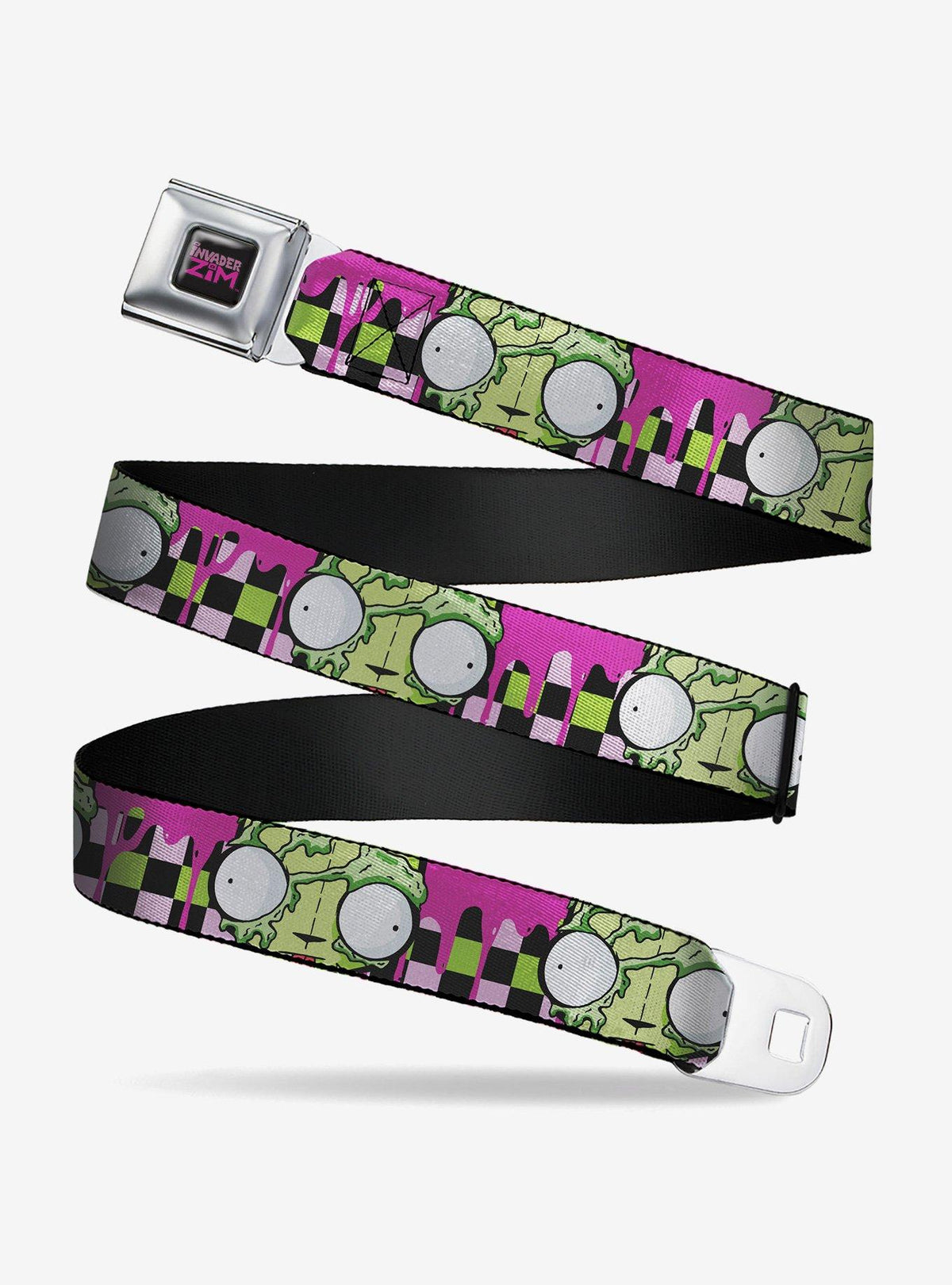Cinturón negro a cuadros de Invader Zim con hebilla tipo cinturón de seguridad