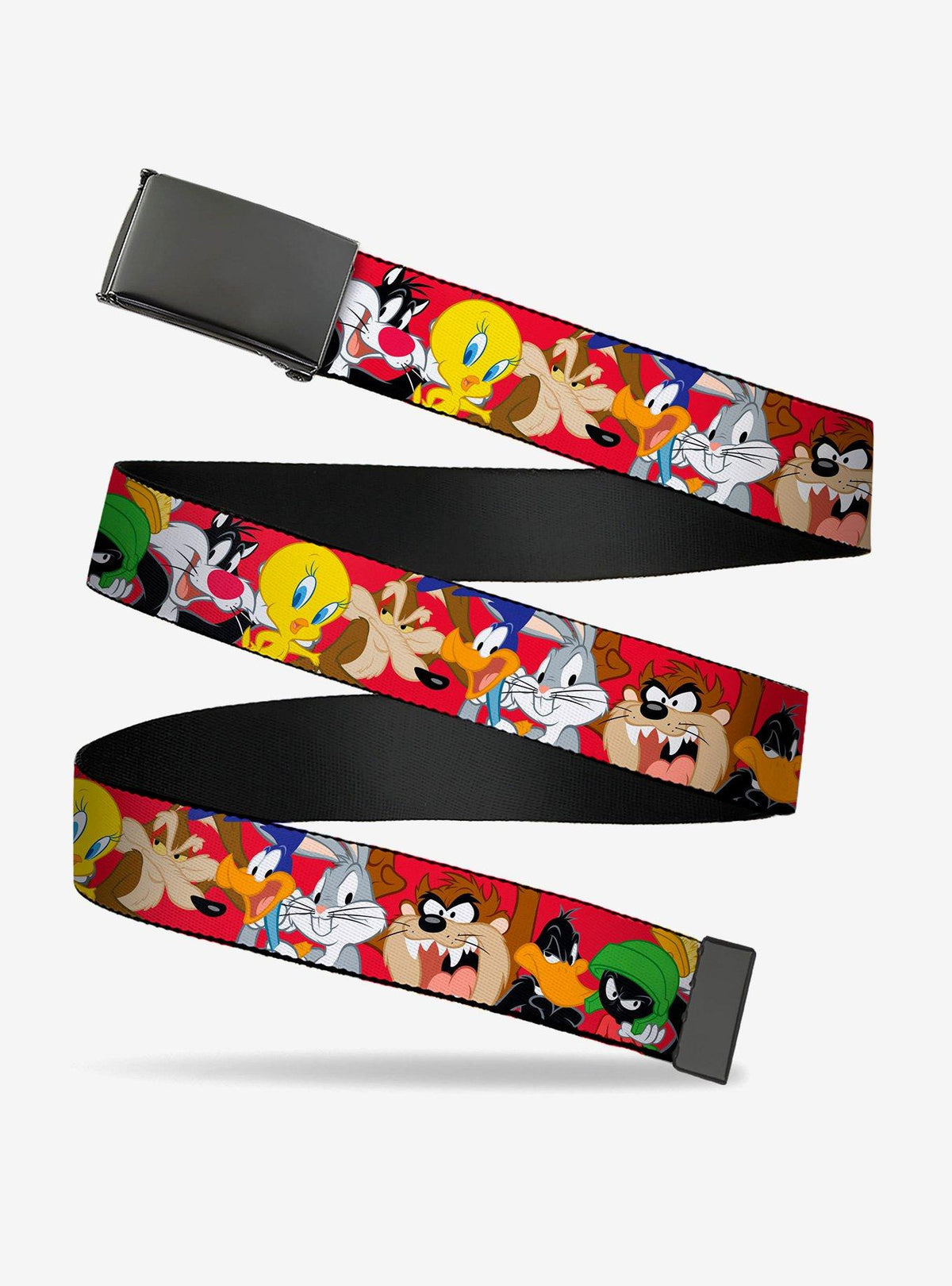 Cinturón rojo Looney Tunes con hebilla de pinza y 8 rostros